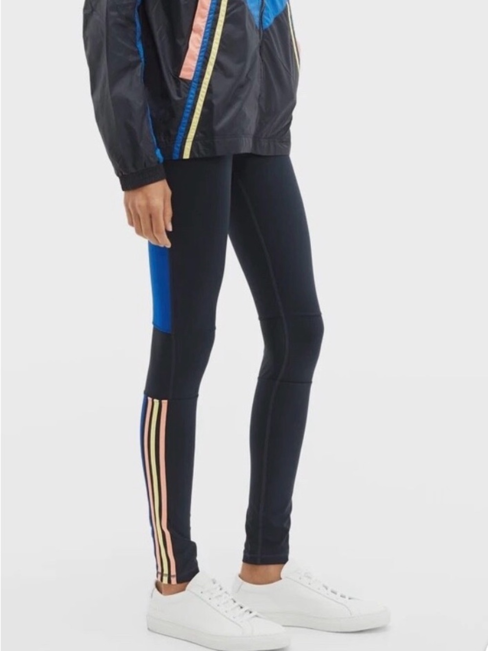 The Upside Black Leggings with Blue Panel & Pink-Stripe Accents
